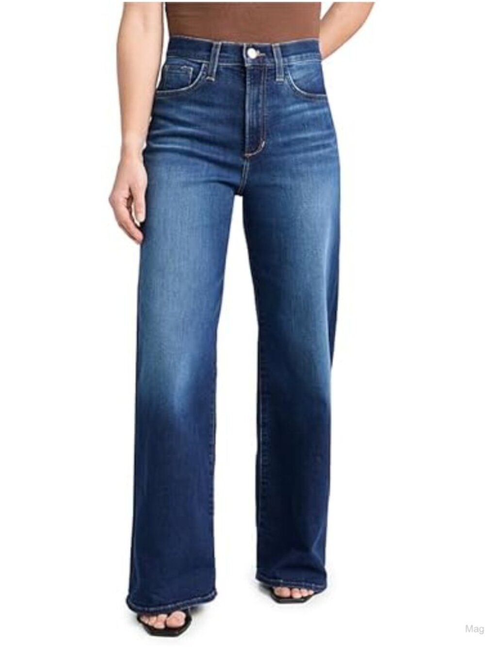 Petite Wide Leg High Rise Stretch Denim Jeans 5-Pocket Button Fly